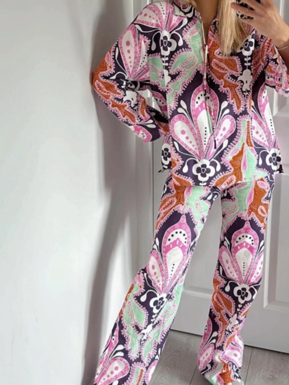 Zara Linen Multicolored Two-Piece Set size XS comes with scrunchie